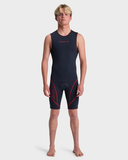 Image of a model wearing Shorts. Productname: quiksilver Mens 2.5Mm Mercury Short John Wetsuit Shorts Salsa - in Salsa colour by brand - Quiksilver