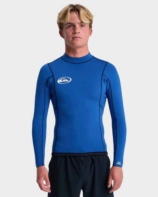 Image of a model wearing Tops. Productname: quiksilver Mens 2Mm Mercury Long Sleeve Wetsuit True Blue - in True Blue colour by brand - Quiksilver