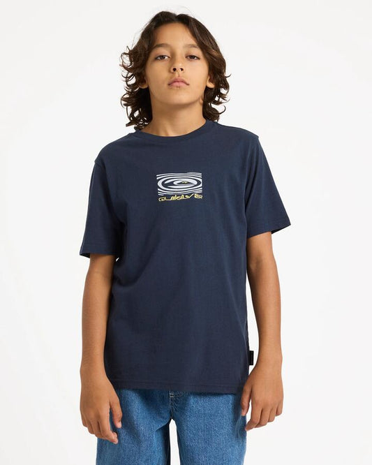 Image of a model wearing Tops. Productname: quiksilver Boys 8-16 Sea Drip T-Shirt Dark Navy - in Dark Navy colour by brand - Quiksilver