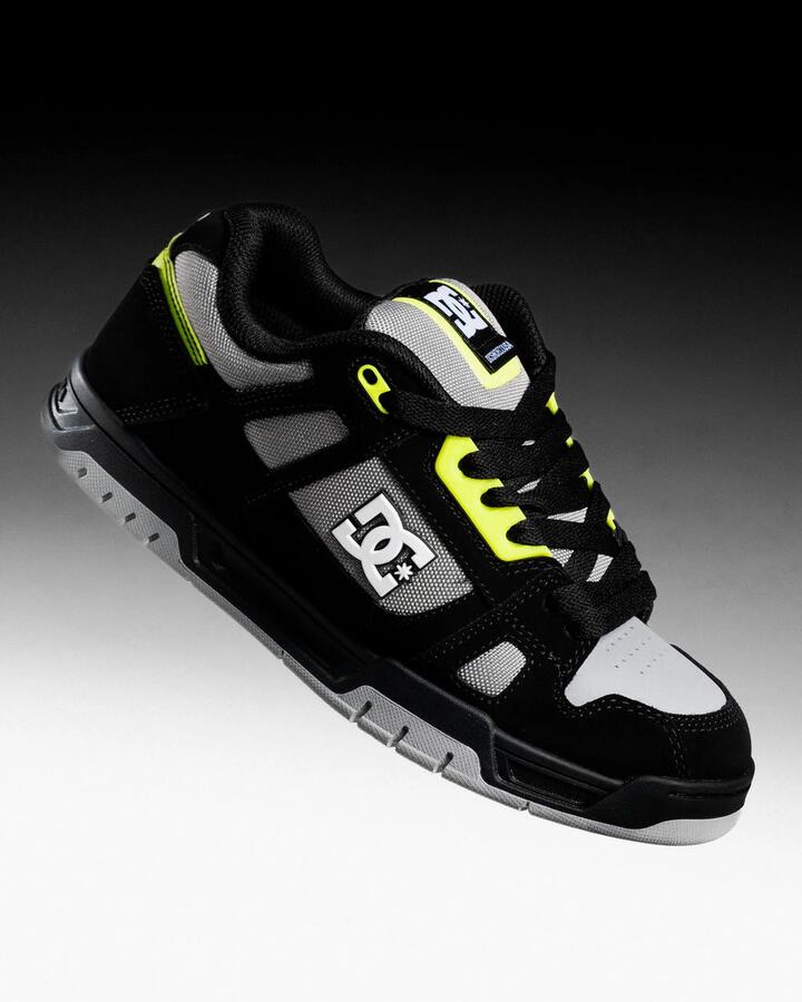 Image of Shoes. Product name - DC Shoes Mens Stag Skate Shoes Black/Grey/Lime in Black/Grey/Lime colour by brand - DC Shoes