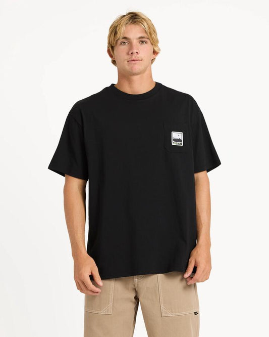 Image of a model wearing Tops. Productname: quiksilver Mens Section T-Shirt Black - in Black colour by brand - Quiksilver