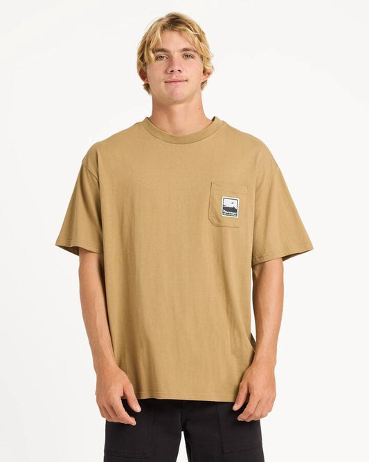 Image of a model wearing Tops. Productname: quiksilver Mens Section T-Shirt Elmwood - in Elmwood colour by brand - Quiksilver