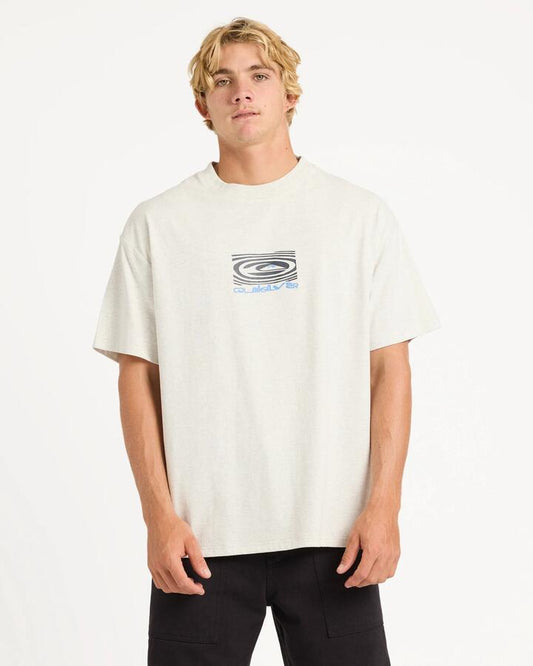 Image of a model wearing Tops. Productname: quiksilver Mens Sea Drip T-Shirt Snow Heather - in Snow Heather colour by brand - Quiksilver
