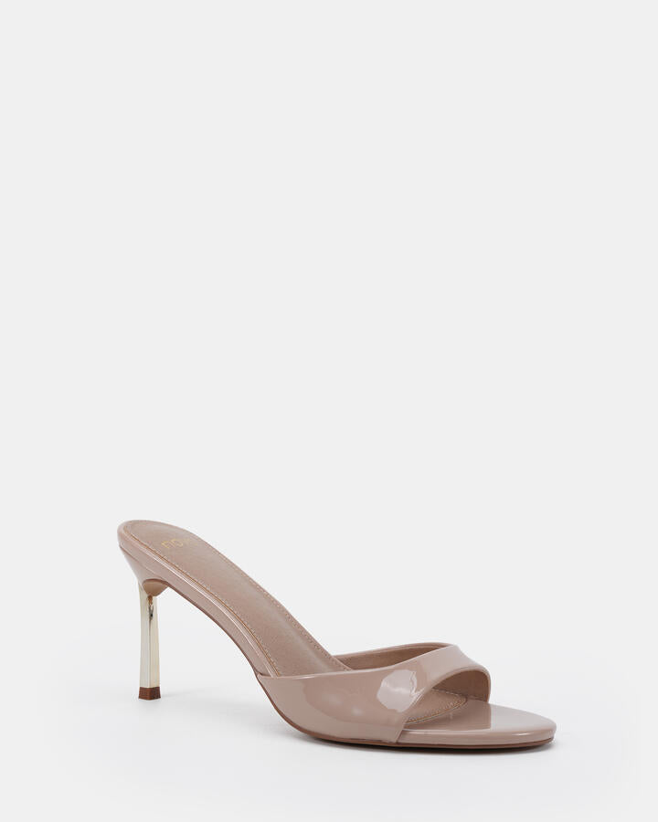 Image of Sandals. Product name - Zabelle Neutral Patent Mules in Neutral Patent colour by brand - Novo