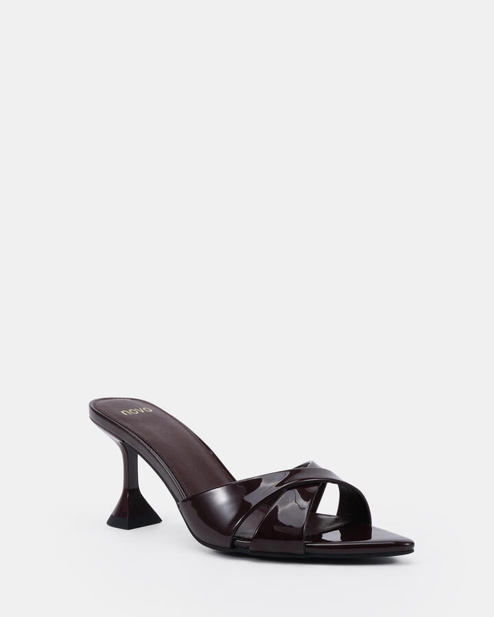 Image of Sandals. Product name - Zayna Espresso Patent Mules in Espresso Patent colour by brand - Novo