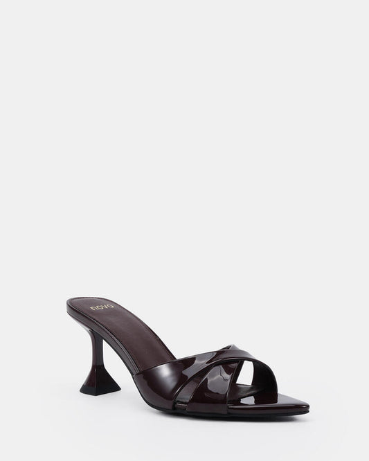Image of Sandals. Product name - Zayna Espresso Patent Mules in Espresso Patent colour by brand - Novo
