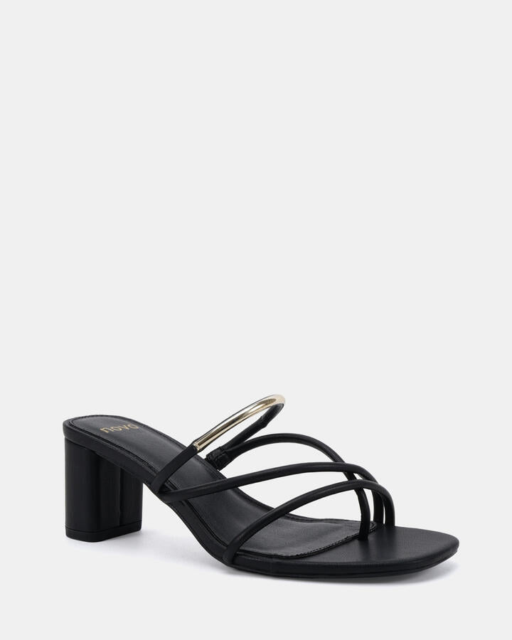Image of Heels. Productname: Fuming: Black - Women's Strappy - Low Heel in Black colour by brand - Novo