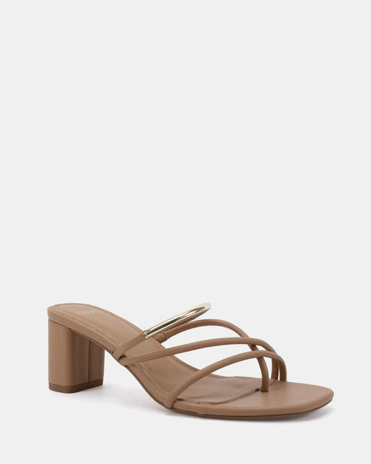 Image of Heels. Productname: Fuming: Camel - Women's Strappy - Low Heel in Beige colour by brand - Novo