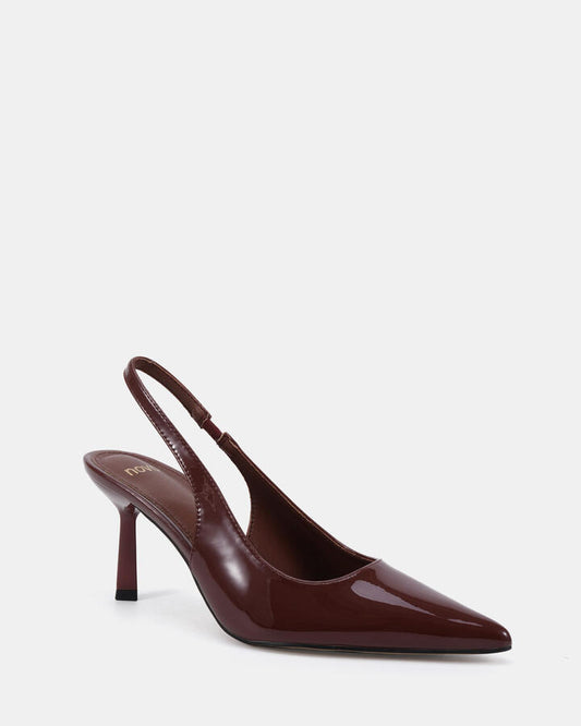 Image of Shoes. Productname: Iraya: Plum Patent - Women's Court - Low Heel in Plum Patent colour by brand - Novo