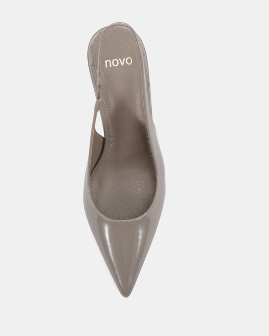 Image of Shoes. Productname: Iraya: Dove Patent - Women's Court - Low Heel in Dove Patent colour by brand - Novo