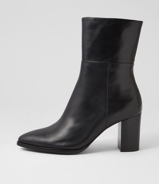 Image of Boots. Productname: Askin Black Leather Calf Boots in Black-Black Heel colour by brand - MIDAS