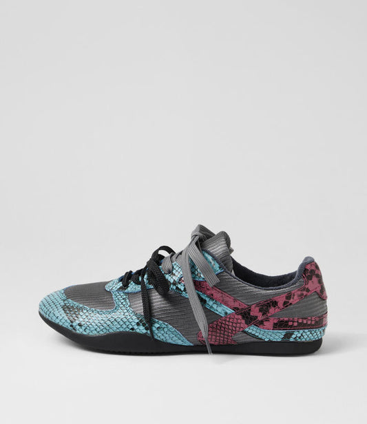 Image of Sneakers. Productname: Zimma Blue Snake Leather Lace Up Sneakers in Blue Snake colour by brand - MIDAS