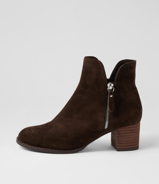 Image of Boots. Productname: Shaine Choc Suede Ankle Boots in Choc-Choc Heel colour by brand - MIDAS