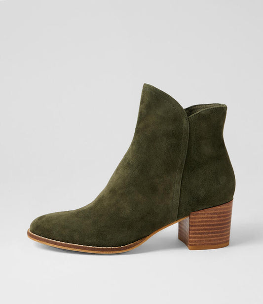 Image of Boots. Productname: Mocker Khaki Suede Ankle Boots in Khaki colour by brand - MIDAS