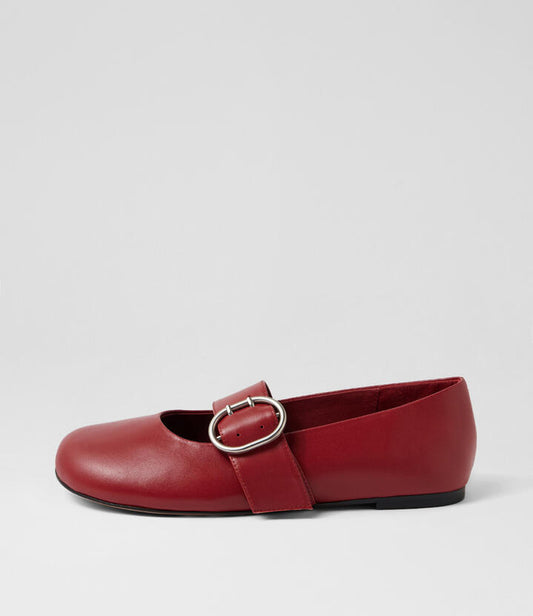 Image of Shoes. Productname: Lenya Deep Red Leather Ballet Flats in Deep Red colour by brand - MOLLINI
