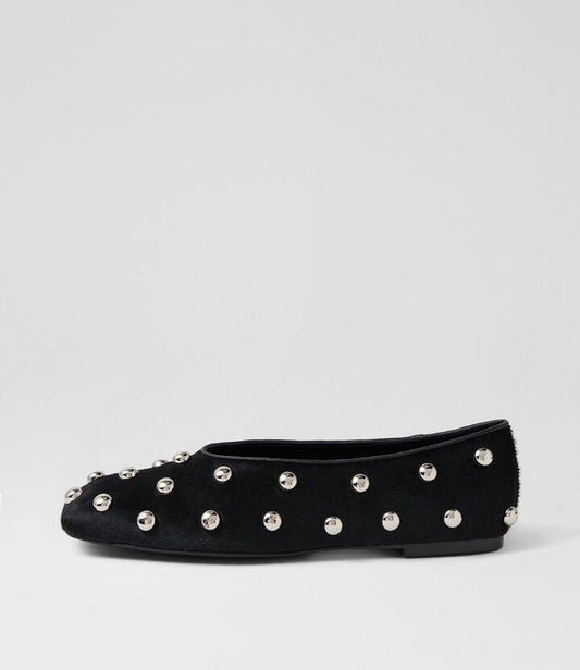 Image of Shoes. Productname: Baloree Black Pony Flat Shoes in Black colour by brand - MOLLINI