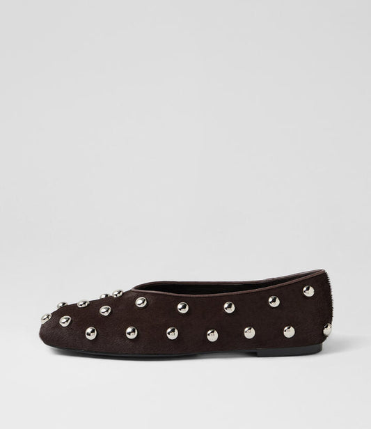 Image of Shoes. Productname: Baloree Choc Pony Flat Shoes in Choc colour by brand - MOLLINI