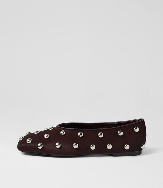 Image of Shoes. Productname: Baloree Burgundy Pony Flat Shoes in Burgundy colour by brand - MOLLINI