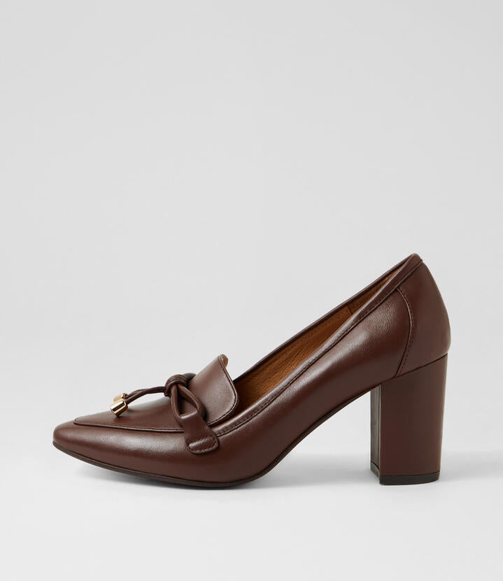 Image of Heels. Productname: Soak Choc Leather Pump Heels in Choc colour by brand - MIDAS