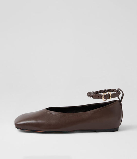 Image of Shoes. Productname: Booste Choc Leather Ballet Flats in Choc colour by brand - MOLLINI