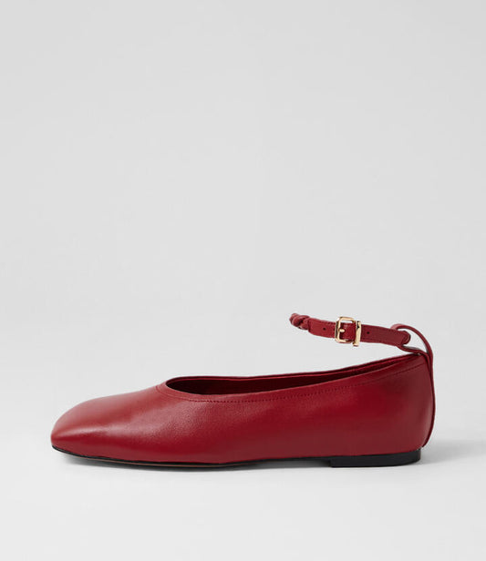 Image of Shoes. Productname: Booste Deep Red Leather Ballet Flats in Deep Red colour by brand - MOLLINI
