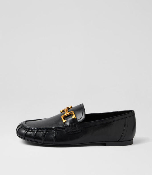 Image of Flats. Product name - Cartay Black Leather Loafers in Black colour by brand - MOLLINI