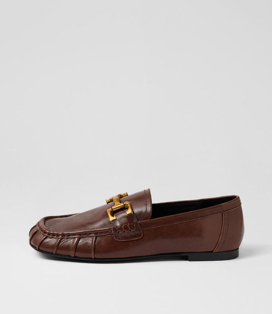 Image of Flats. Product name - Cartay Choc Leather Loafers in Choc colour by brand - MOLLINI