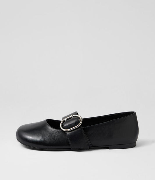 Image of Shoes. Productname: Lenya Black Leather Ballet Flats in Black colour by brand - MOLLINI