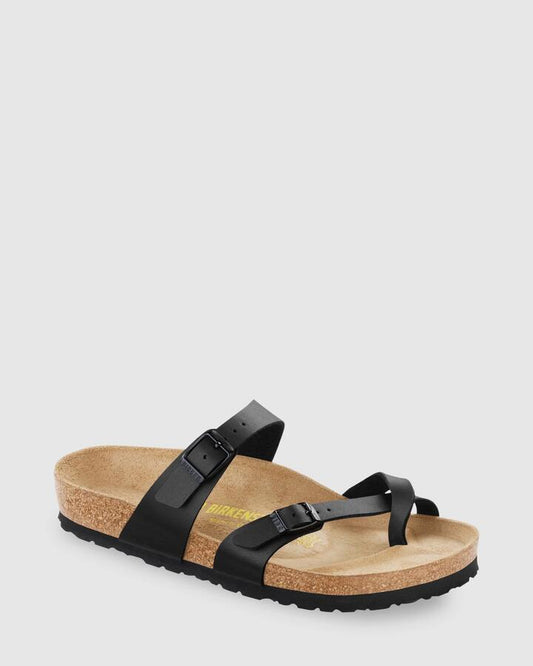 Image of Sandals. Product name - Birkenstock Mayari Birko-Flor Regular Sandals Black Birko-Flor Reg in Black Birko-Flor Reg colour by brand - Birkenstock