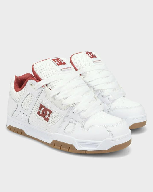 Image of Shoes. Productname: DC Shoes Mens Stag Skate Shoes White/Brick Red/Gum - in White/Brick Red/Gum colour by brand - DC Shoes