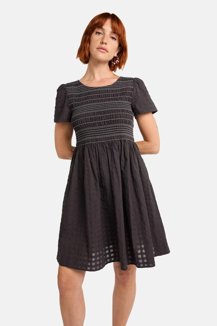 Image of Dresses. Productname: Ready Check Shirring Dress in Black colour by brand - Gorman