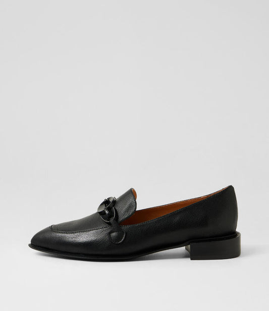 Image of Flats. Productname: Ernest Black Leather Loafers in Black colour by brand - MIDAS
