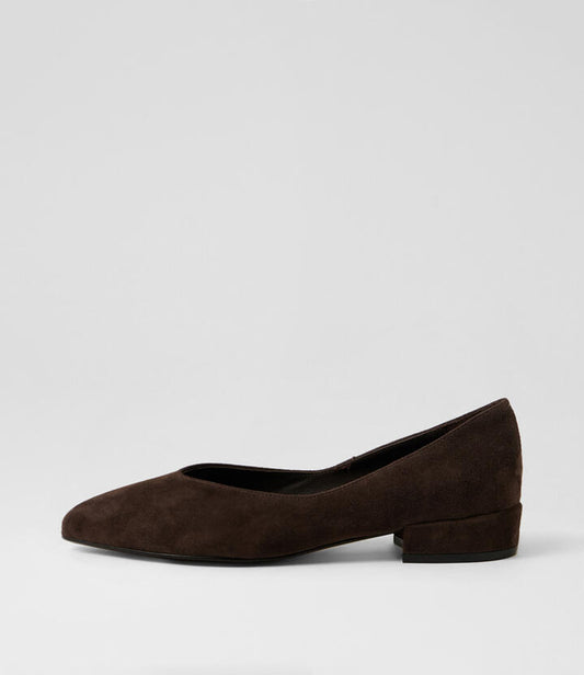 Image of Shoes. Productname: Eneska Choc Suede Flat Shoes in Choc colour by brand - MIDAS