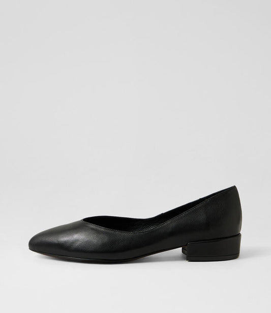 Image of Shoes. Productname: Eneska Black Leather Flat Shoes in Black colour by brand - MIDAS