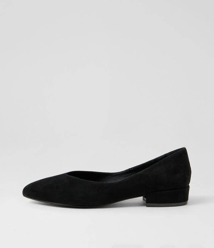 Image of Shoes. Productname: Eneska Black Suede Flat Shoes in Black colour by brand - MIDAS