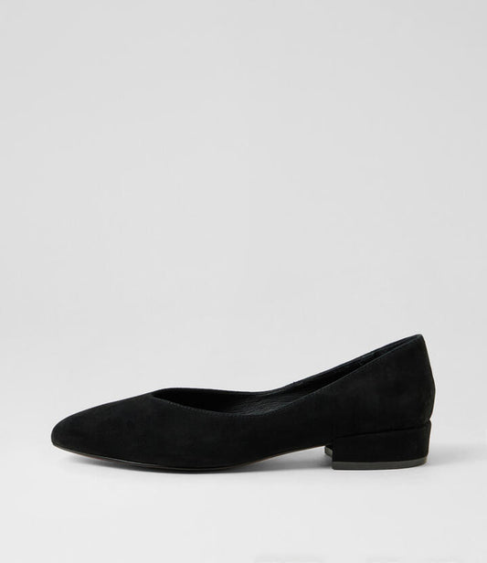 Image of Shoes. Productname: Eneska Black Suede Flat Shoes in Black colour by brand - MIDAS