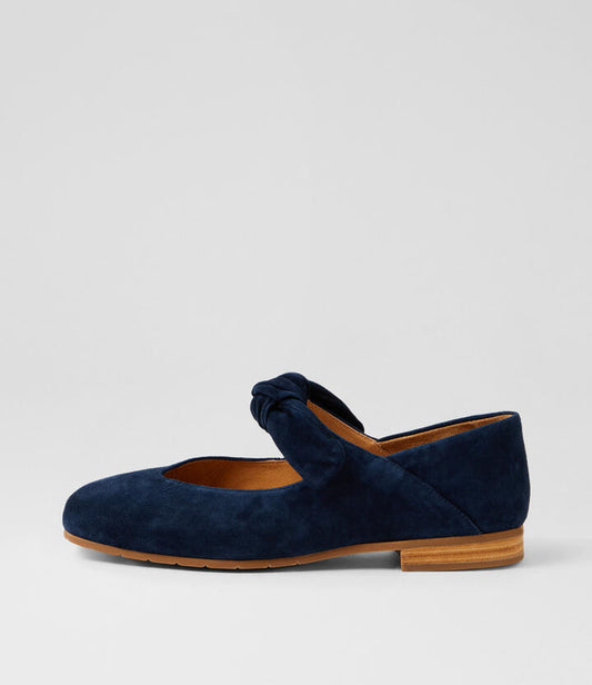 Image of Shoes. Productname: Pilot Navy Suede Flat Shoes in Navy colour by brand - MIDAS