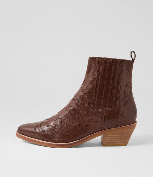 Image of Boots. Productname: Eeger Choc Leather Ankle Boots in Choc colour by brand - MIDAS