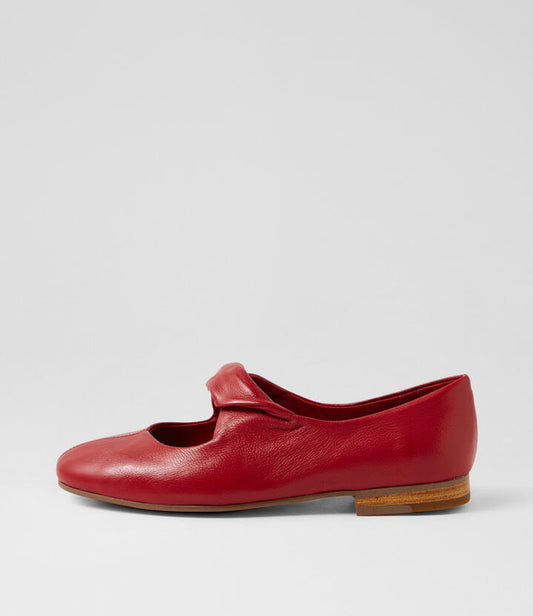 Image of Shoes. Productname: Itchie Dark Red Leather Flat Shoes in Dk Red colour by brand - MIDAS
