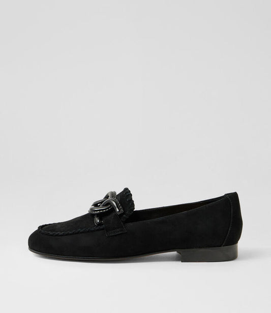 Image of Flats. Productname: Idyllic Black Suede Loafers in Black colour by brand - MIDAS