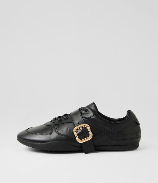 Image of Sneakers. Productname: Zig Black Leather Sneakers in Black colour by brand - MIDAS