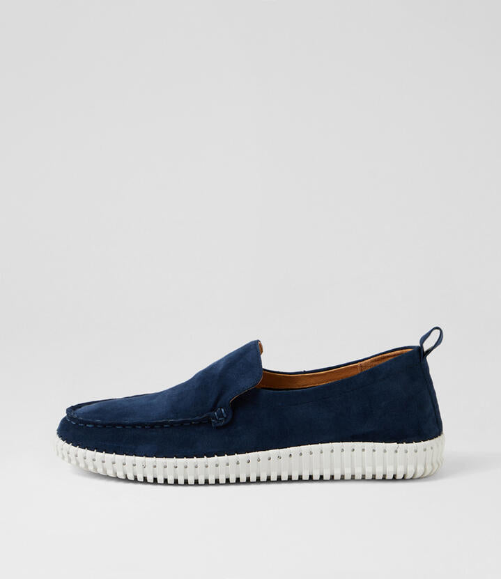 Image of Flats. Productname: Jacko Navy Suede Loafers in Navy colour by brand - MIDAS