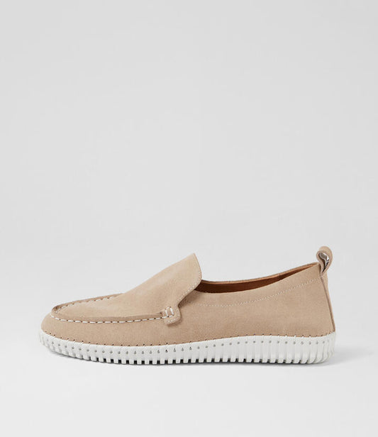 Image of Flats. Productname: Jacko Pebble Suede Loafers in Pebble colour by brand - MIDAS