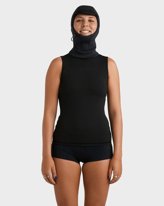 Image of Wetsuits. Product name - Roxy Womens 2Mm Swell Natural Hooded Vest Wetsuit Black in Black colour by brand - Roxy