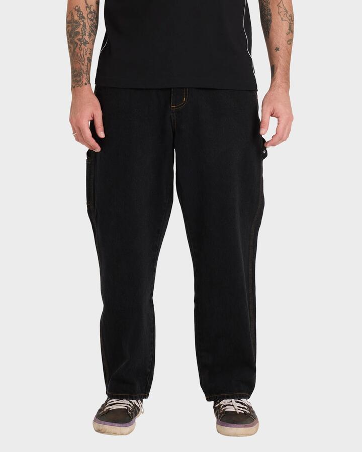 Image of Jeans. Product name - Billabong Mens Smoko Baggy Denim Pants Washed Black in Washed Black colour by brand - Billabong