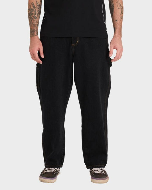 Image of Jeans. Product name - Billabong Mens Smoko Baggy Denim Jeans Washed Black in Washed Black colour by brand - Billabong