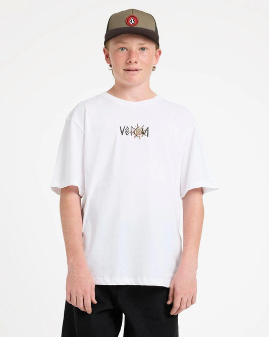 Image of a model wearing Tops. Productname: volcom Boys 8-16 Sunfish Bsc T-Shirt White - in White colour by brand - Volcom