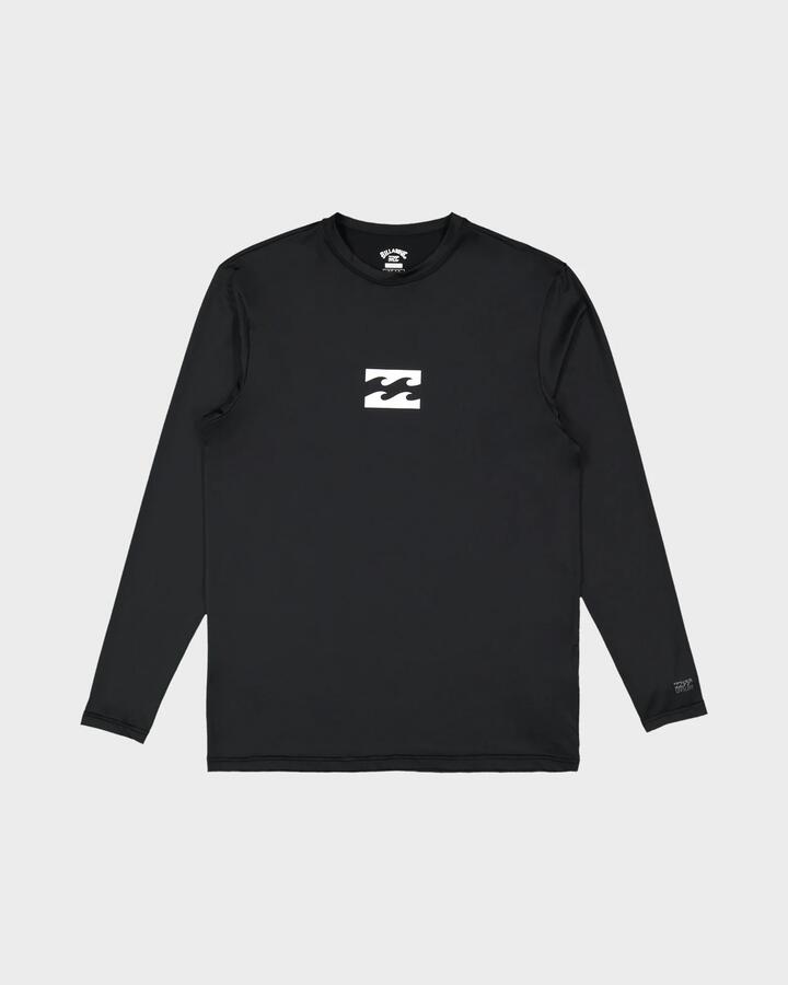 Image of a model wearing Tops. Productname: billabong Mens All Day Wave Loose Long Sleeve Rashvest Black - in Black colour by brand - Billabong
