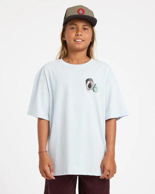 Image of a model wearing Tops. Productname: volcom Boys 8-16 Aura T-Shirt Light Blue Acid - in Light Blue Acid colour by brand - Volcom