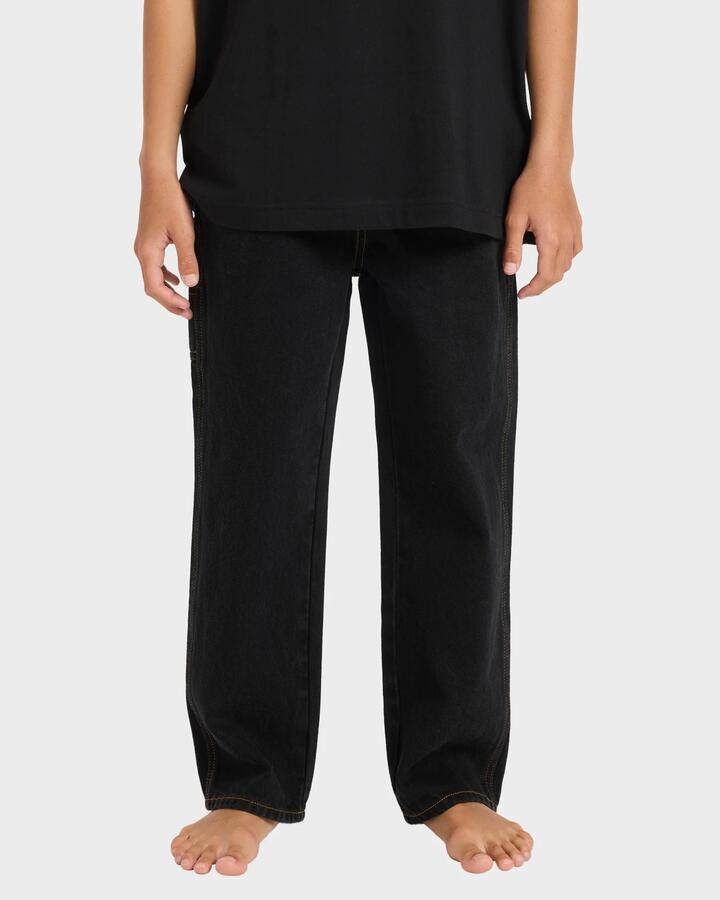 Image of Jeans. Product name - Billabong Boys 8-16 Spec 73 Relaxed Fit Denim Pants Washed Black in Washed Black colour by brand - Billabong